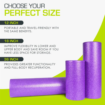 High Density Foam Rollers 12 - inches long, Firm Full Body Athletic Massage Tool for Back Stretching, Yoga, Pilates, Post Workout Muscle Recuperation, Black/Blue