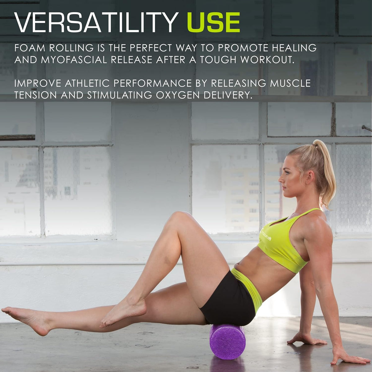 High Density Foam Rollers 12 - inches long, Firm Full Body Athletic Massage Tool for Back Stretching, Yoga, Pilates, Post Workout Muscle Recuperation, Black/Blue