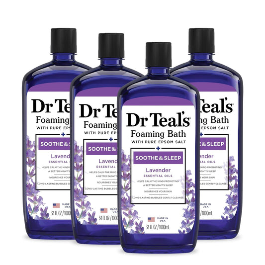 Foaming Bath with Pure Epsom Salt, Soothe & Sleep with Lavender, 34 fl oz (Pack of 4)