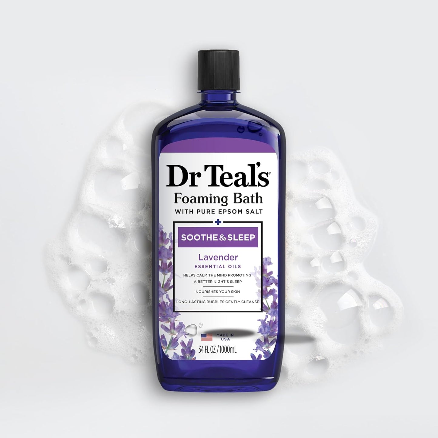 Foaming Bath with Pure Epsom Salt, Soothe & Sleep with Lavender, 34 fl oz (Pack of 4)