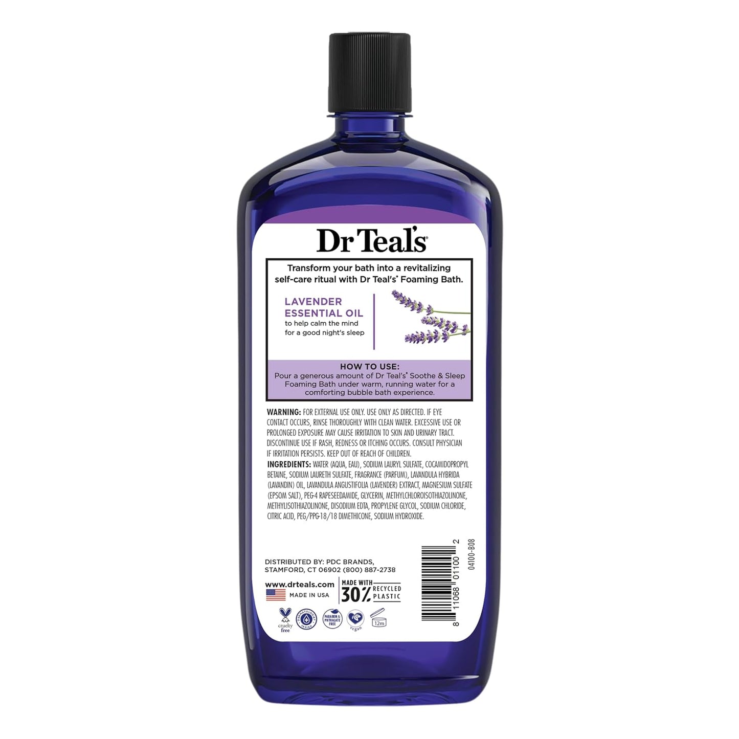 Foaming Bath with Pure Epsom Salt, Soothe & Sleep with Lavender, 34 fl oz (Pack of 4)
