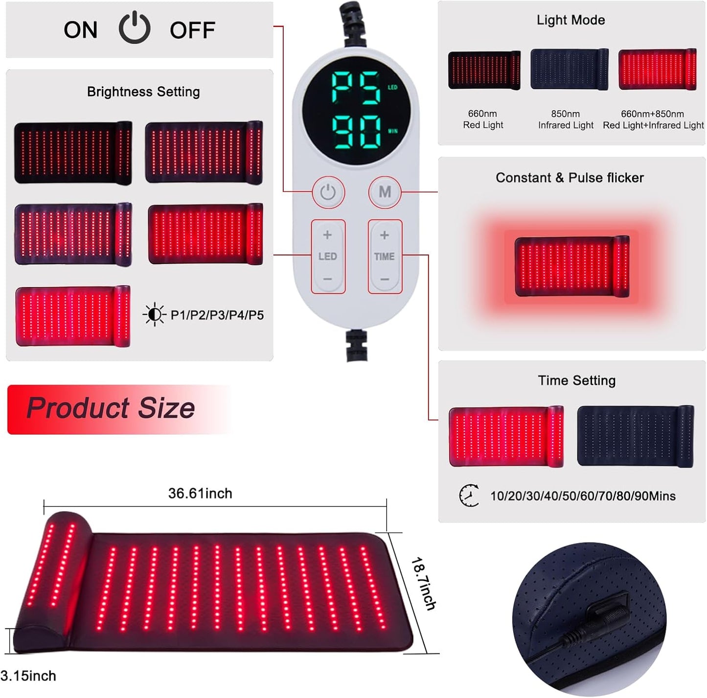 Infrared Red Light Therapy, Red Light Therapy Mat with Neck Support, 660nm&850nm NIR Deep Wavelength Blanket Pad for Back Belly Knee Shoulder HIPS Body Pain Relief