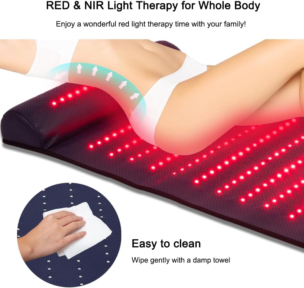 Infrared Red Light Therapy, Red Light Therapy Mat with Neck Support, 660nm&850nm NIR Deep Wavelength Blanket Pad for Back Belly Knee Shoulder HIPS Body Pain Relief