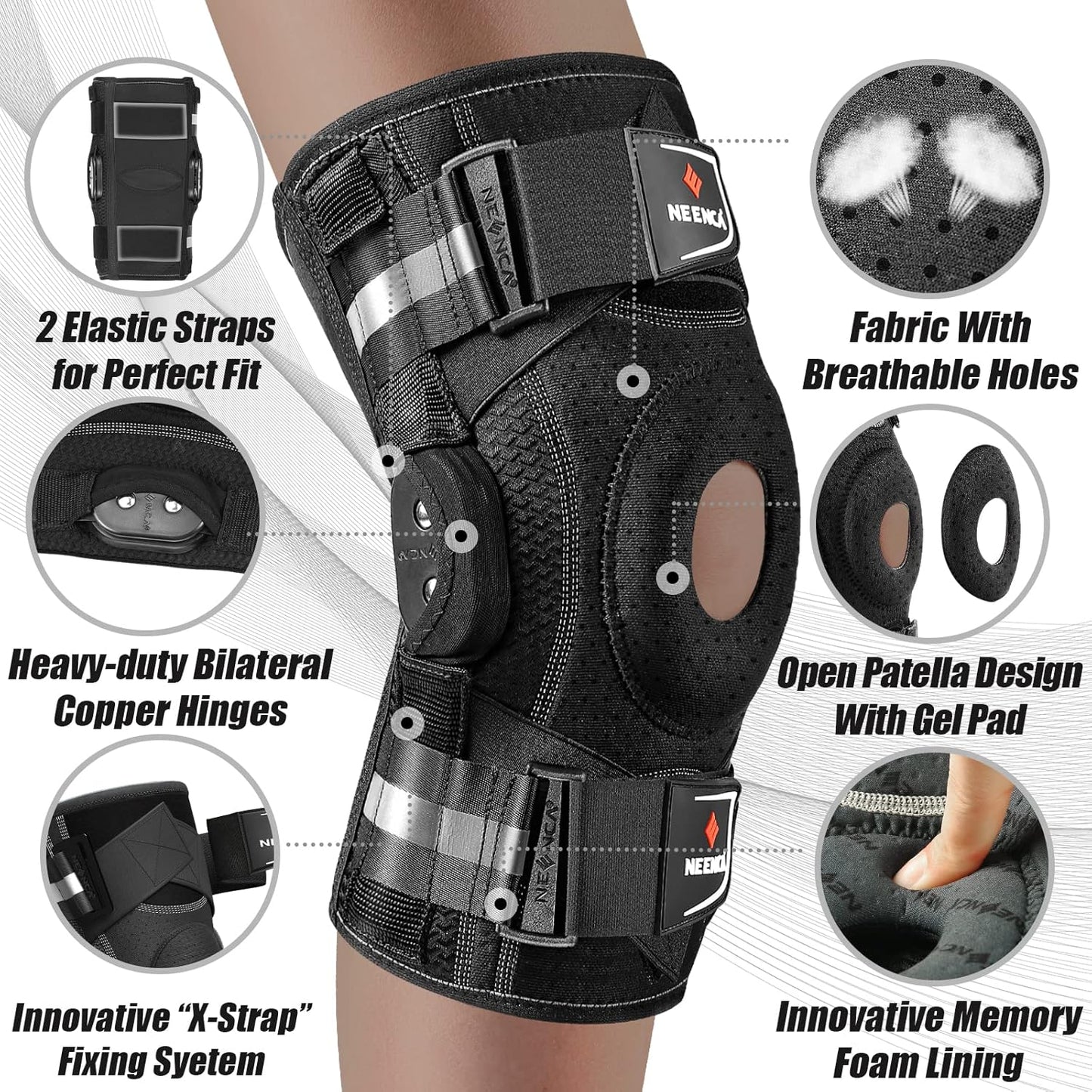 Professional Knee Brace for Knee Pain, Hinged Knee Support with Patented X-Strap Fixing System, Medical for Pain Relief, Arthritis, Meniscus Tear, ACL, PCL, MCL, Runner, Sport