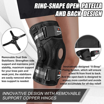 Professional Knee Brace for Knee Pain, Hinged Knee Support with Patented X-Strap Fixing System, Medical for Pain Relief, Arthritis, Meniscus Tear, ACL, PCL, MCL, Runner, Sport