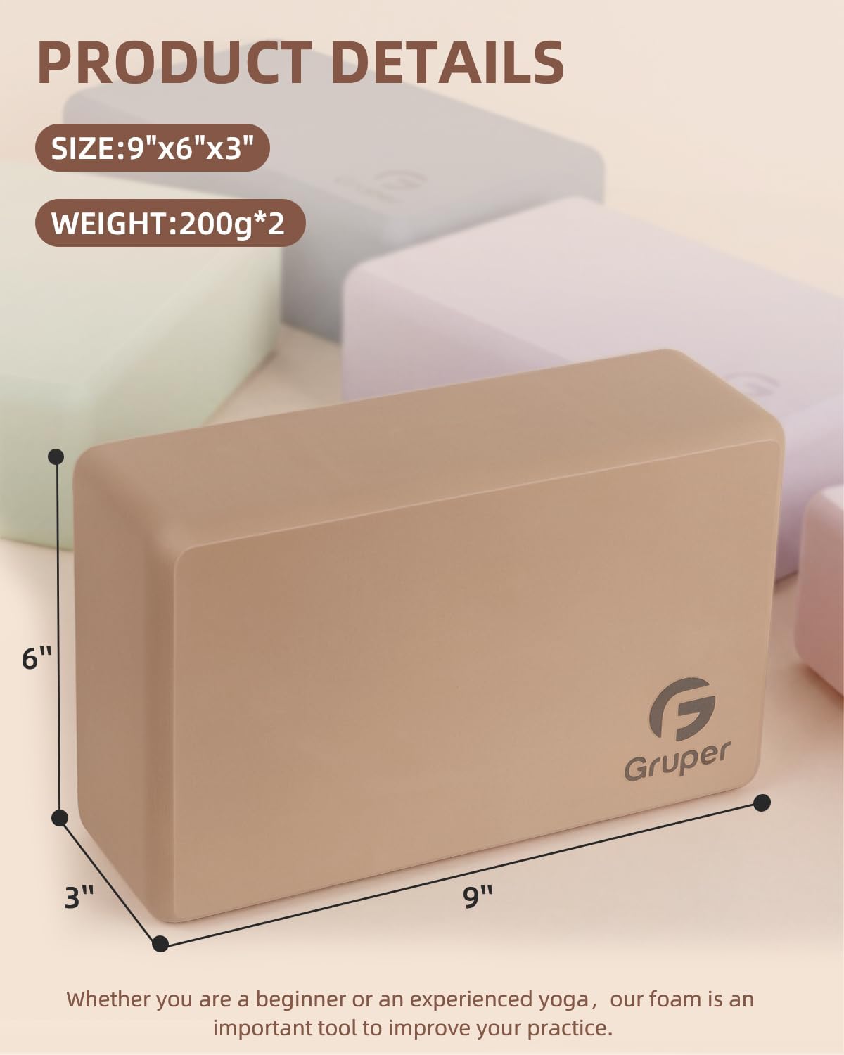 Yoga Blocks 2 Pack, 9"x6"x3" Exercise Blocks High-Density EVA Foam Blocks with Soft Non-Slip Surface, Lightweight Yoga Props for Yoga Pilates Meditation & Stretching