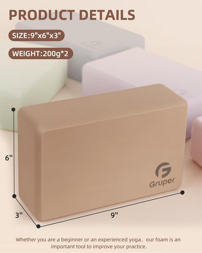 Yoga Blocks 2 Pack, 9"x6"x3" Exercise Blocks High-Density EVA Foam Blocks with Soft Non-Slip Surface, Lightweight Yoga Props for Yoga Pilates Meditation & Stretching