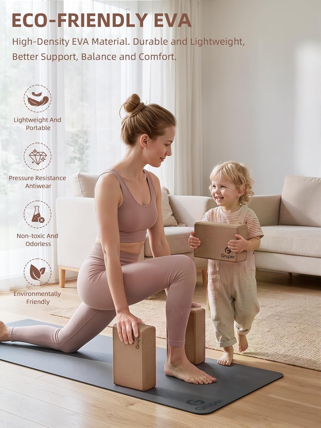 Yoga Blocks 2 Pack, 9"x6"x3" Exercise Blocks High-Density EVA Foam Blocks with Soft Non-Slip Surface, Lightweight Yoga Props for Yoga Pilates Meditation & Stretching