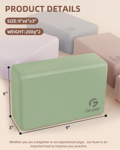 Yoga Blocks 2 Pack, 9"x6"x3" Exercise Blocks High-Density EVA Foam Blocks with Soft Non-Slip Surface, Lightweight Yoga Props for Yoga Pilates Meditation & Stretching