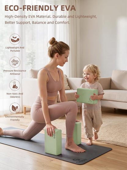 Yoga Blocks 2 Pack, 9"x6"x3" Exercise Blocks High-Density EVA Foam Blocks with Soft Non-Slip Surface, Lightweight Yoga Props for Yoga Pilates Meditation & Stretching