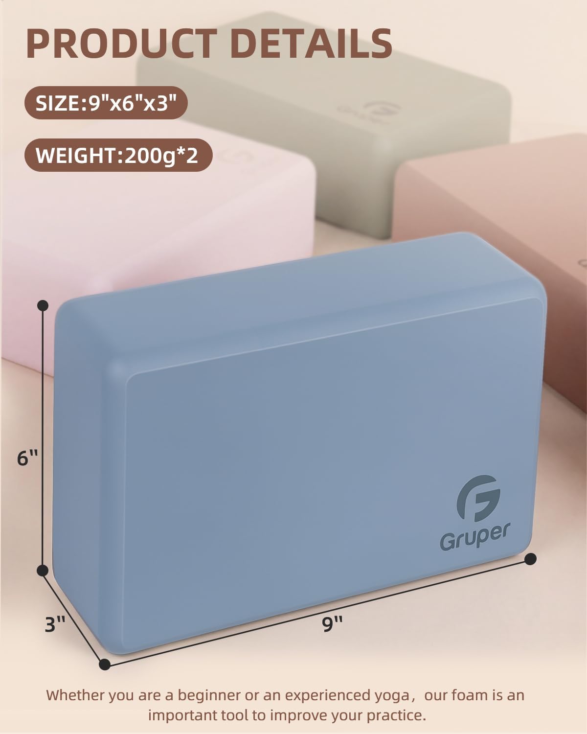 Yoga Blocks 2 Pack, 9"x6"x3" Exercise Blocks High-Density EVA Foam Blocks with Soft Non-Slip Surface, Lightweight Yoga Props for Yoga Pilates Meditation & Stretching