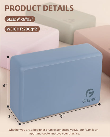 Yoga Blocks 2 Pack, 9"x6"x3" Exercise Blocks High-Density EVA Foam Blocks with Soft Non-Slip Surface, Lightweight Yoga Props for Yoga Pilates Meditation & Stretching