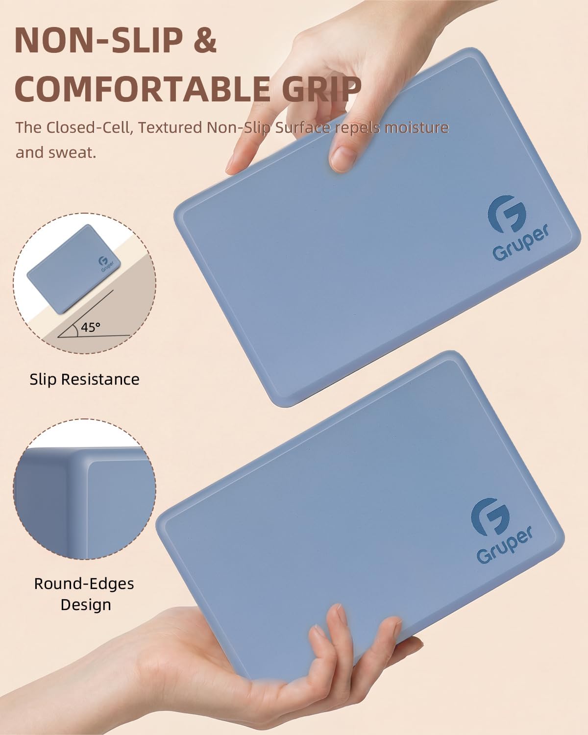 Yoga Blocks 2 Pack, 9"x6"x3" Exercise Blocks High-Density EVA Foam Blocks with Soft Non-Slip Surface, Lightweight Yoga Props for Yoga Pilates Meditation & Stretching