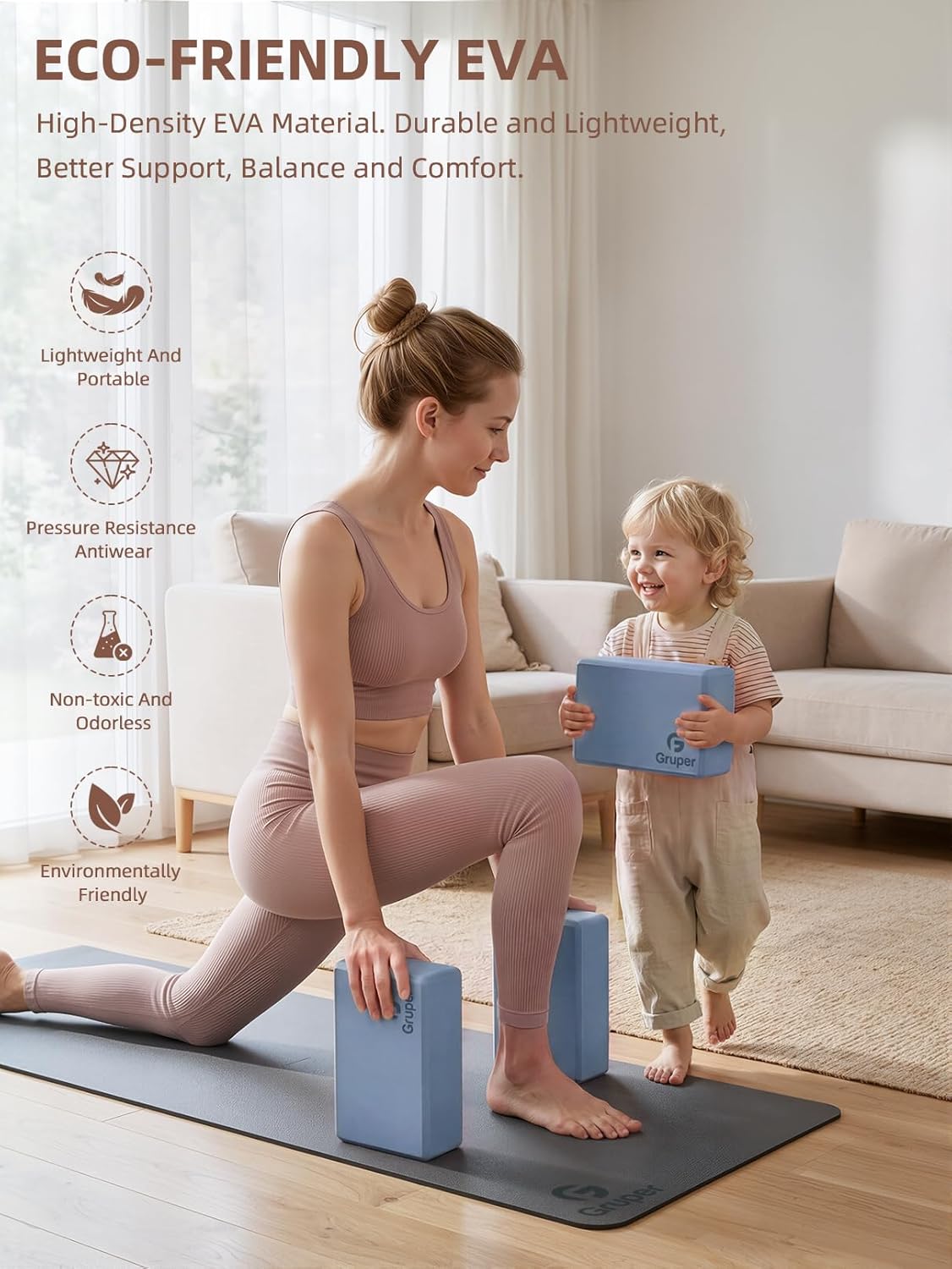 Yoga Blocks 2 Pack, 9"x6"x3" Exercise Blocks High-Density EVA Foam Blocks with Soft Non-Slip Surface, Lightweight Yoga Props for Yoga Pilates Meditation & Stretching
