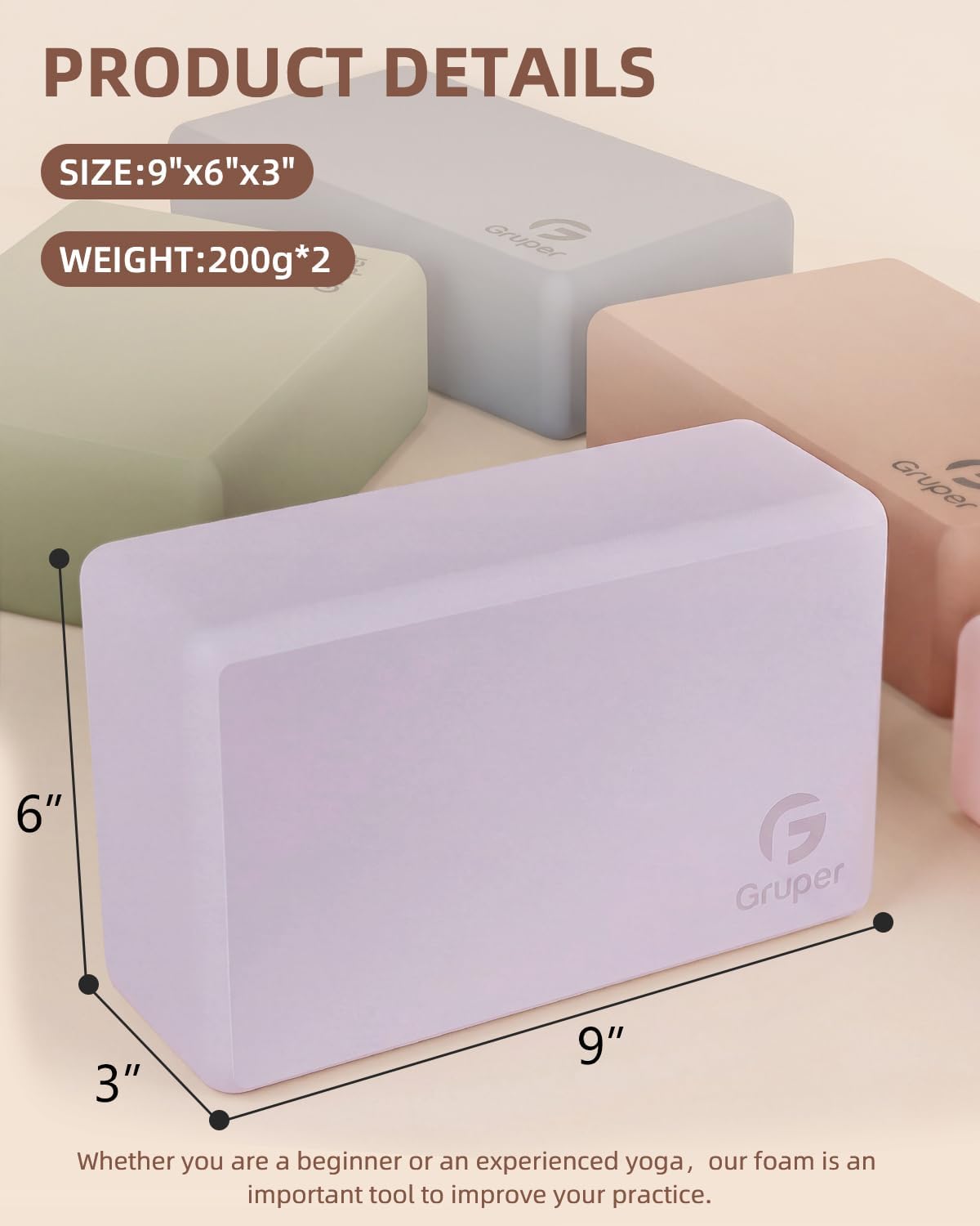 Yoga Blocks 2 Pack, 9"x6"x3" Exercise Blocks High-Density EVA Foam Blocks with Soft Non-Slip Surface, Lightweight Yoga Props for Yoga Pilates Meditation & Stretching