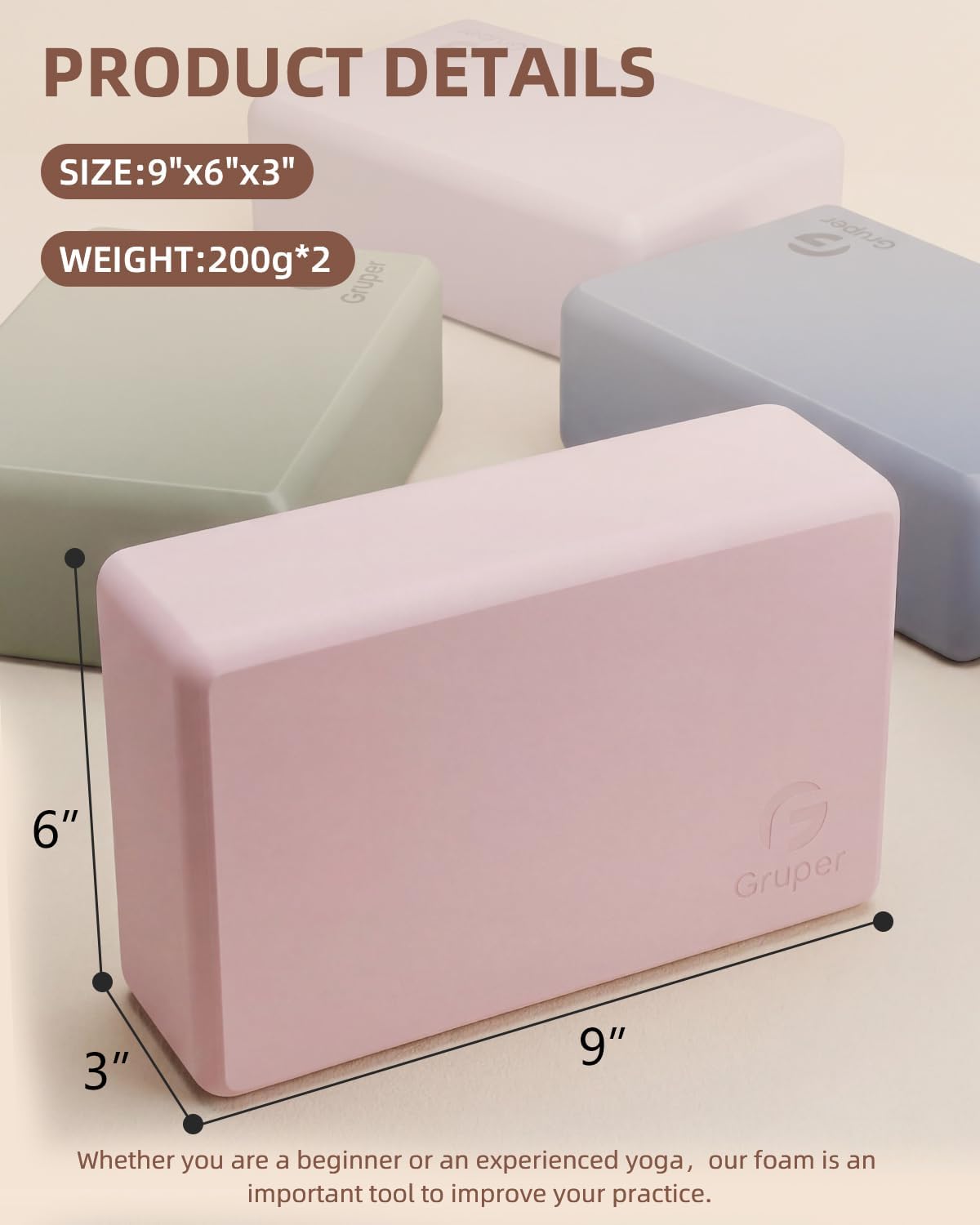 Yoga Blocks 2 Pack, 9"x6"x3" Exercise Blocks High-Density EVA Foam Blocks with Soft Non-Slip Surface, Lightweight Yoga Props for Yoga Pilates Meditation & Stretching