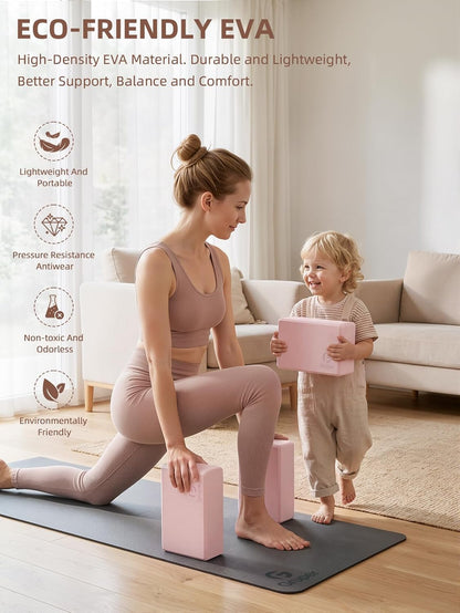 Yoga Blocks 2 Pack, 9"x6"x3" Exercise Blocks High-Density EVA Foam Blocks with Soft Non-Slip Surface, Lightweight Yoga Props for Yoga Pilates Meditation & Stretching