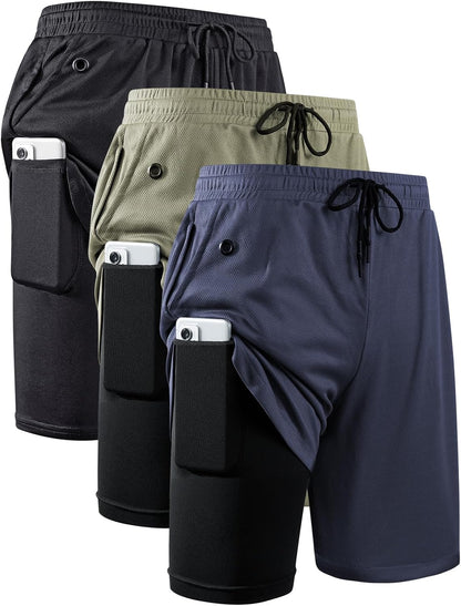 JWJ Mens 2 in 1 Running Shorts Quick Dry Gym Athletic Workout Clothes with Side Pockets