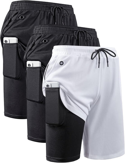 JWJ Mens 2 in 1 Running Shorts Quick Dry Gym Athletic Workout Clothes with Side Pockets