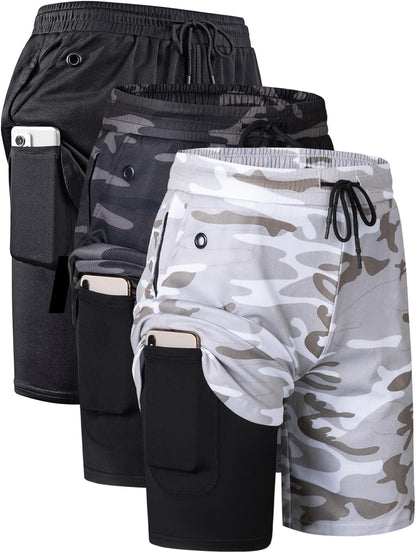 JWJ Mens 2 in 1 Running Shorts Quick Dry Gym Athletic Workout Clothes with Side Pockets