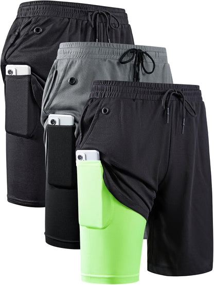 JWJ Mens 2 in 1 Running Shorts Quick Dry Gym Athletic Workout Clothes with Side Pockets
