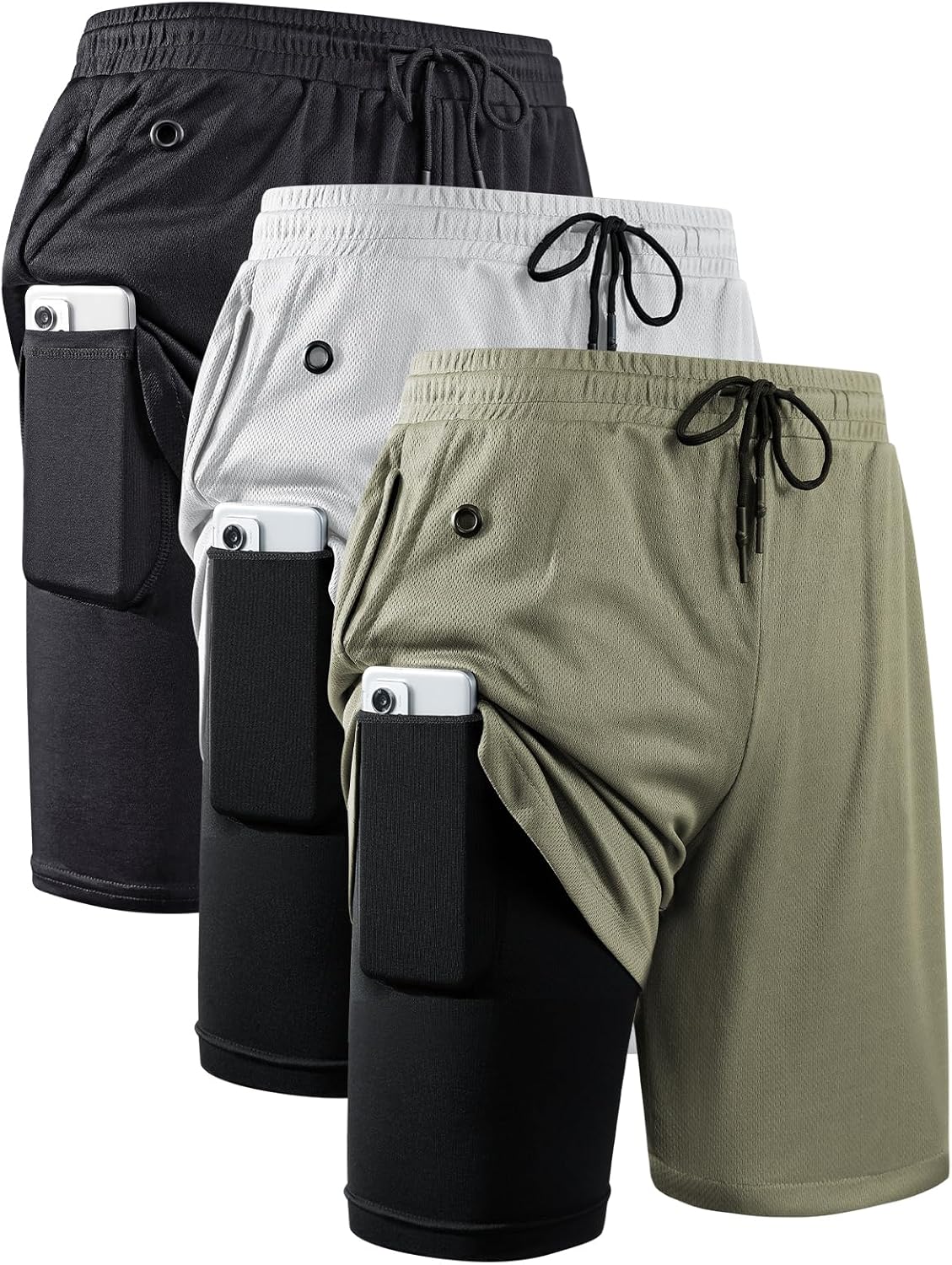 JWJ Mens 2 in 1 Running Shorts Quick Dry Gym Athletic Workout Clothes with Side Pockets