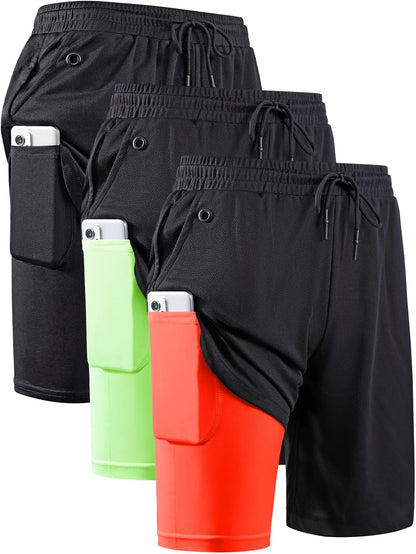 JWJ Mens 2 in 1 Running Shorts Quick Dry Gym Athletic Workout Clothes with Side Pockets