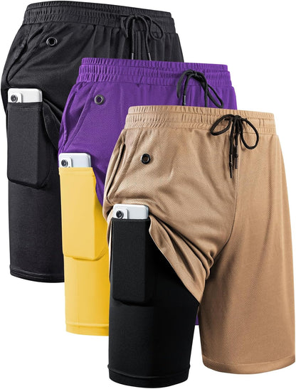 JWJ Mens 2 in 1 Running Shorts Quick Dry Gym Athletic Workout Clothes with Side Pockets
