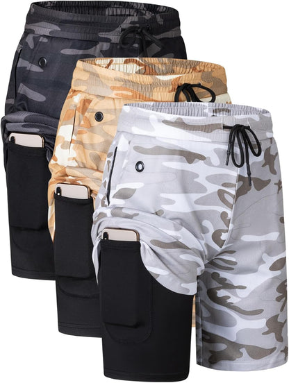 JWJ Mens 2 in 1 Running Shorts Quick Dry Gym Athletic Workout Clothes with Side Pockets