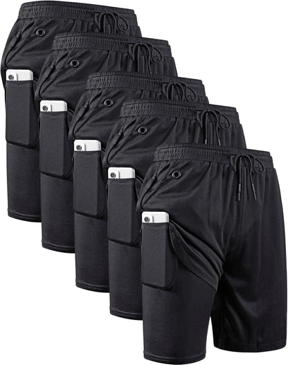 JWJ Mens 2 in 1 Running Shorts Quick Dry Gym Athletic Workout Clothes with Side Pockets