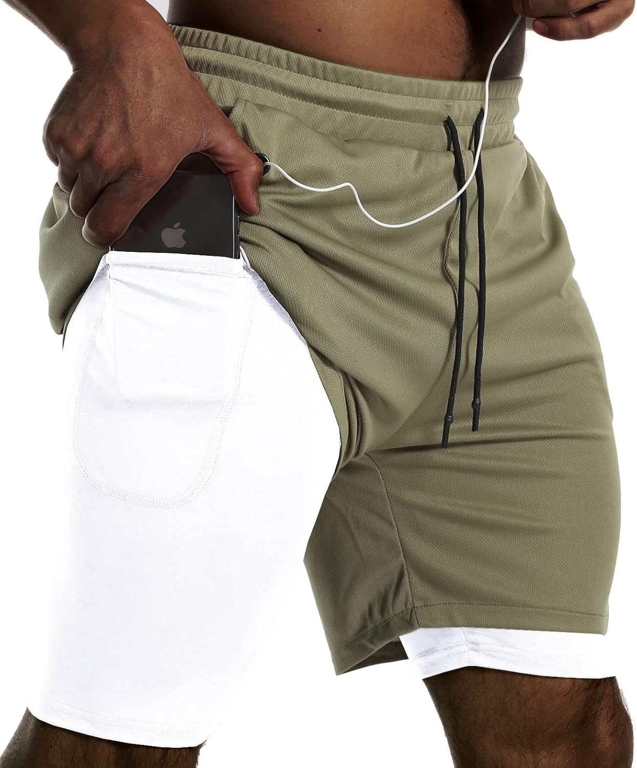 JWJ Mens 2 in 1 Running Shorts Quick Dry Gym Athletic Workout Clothes with Side Pockets
