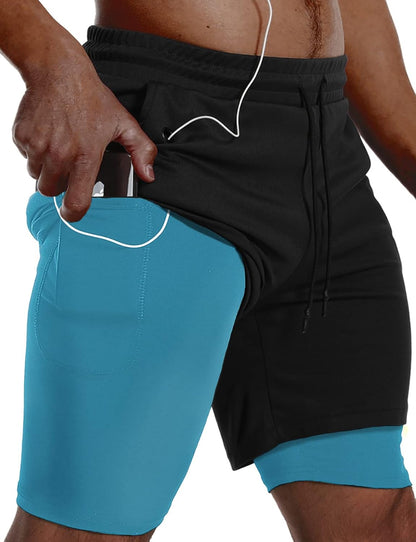 JWJ Mens 2 in 1 Running Shorts Quick Dry Gym Athletic Workout Clothes with Side Pockets