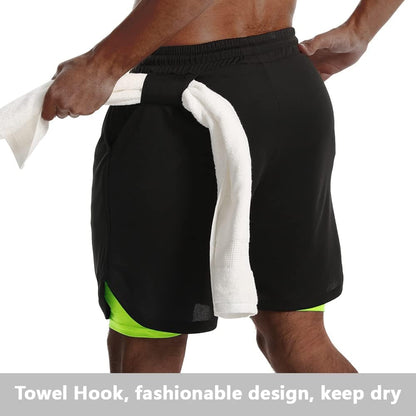 JWJ Mens 2 in 1 Running Shorts Quick Dry Gym Athletic Workout Clothes with Side Pockets