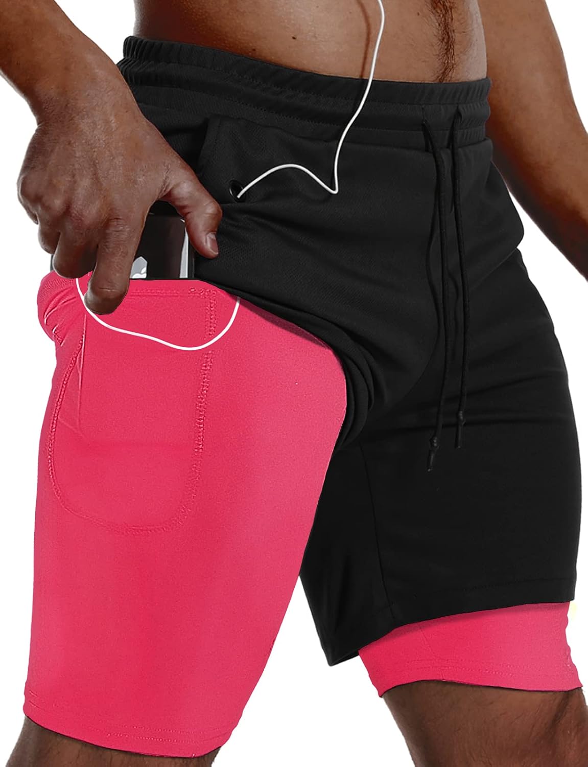 JWJ Mens 2 in 1 Running Shorts Quick Dry Gym Athletic Workout Clothes with Side Pockets