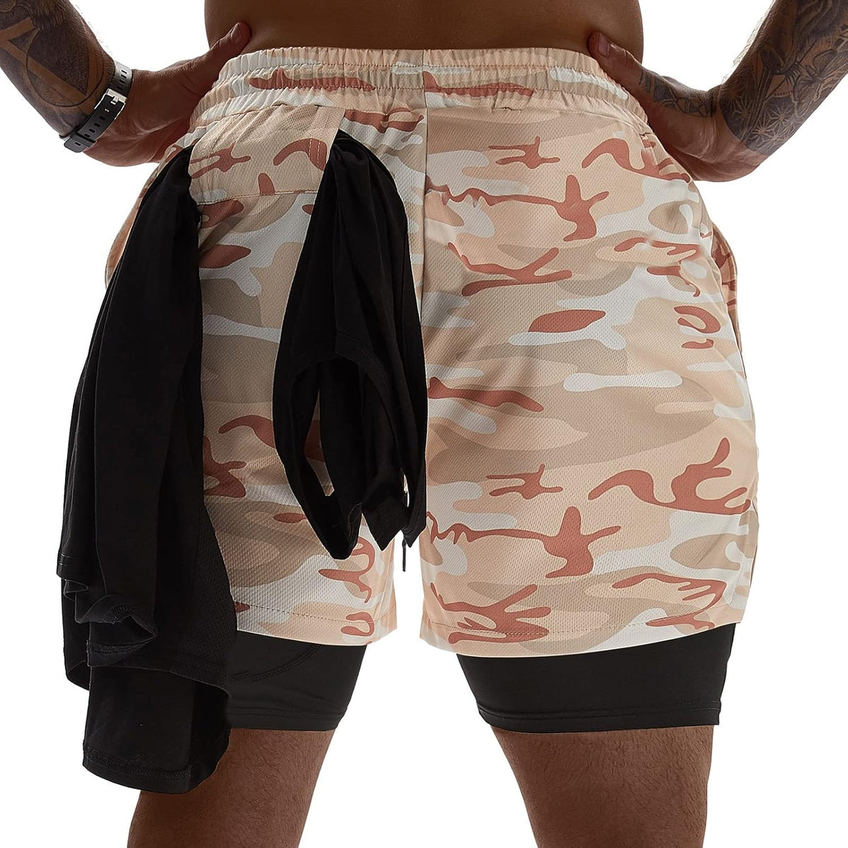 JWJ Mens 2 in 1 Running Shorts Quick Dry Gym Athletic Workout Clothes with Side Pockets