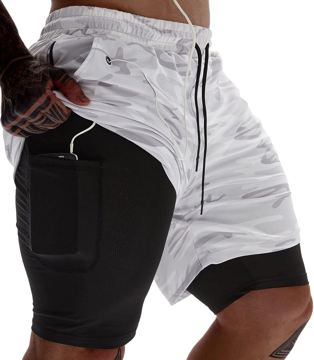 JWJ Mens 2 in 1 Running Shorts Quick Dry Gym Athletic Workout Clothes with Side Pockets