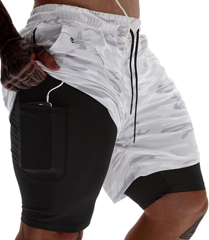 JWJ Mens 2 in 1 Running Shorts Quick Dry Gym Athletic Workout Clothes with Side Pockets