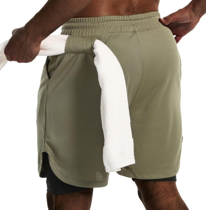 JWJ Mens 2 in 1 Running Shorts Quick Dry Gym Athletic Workout Clothes with Side Pockets