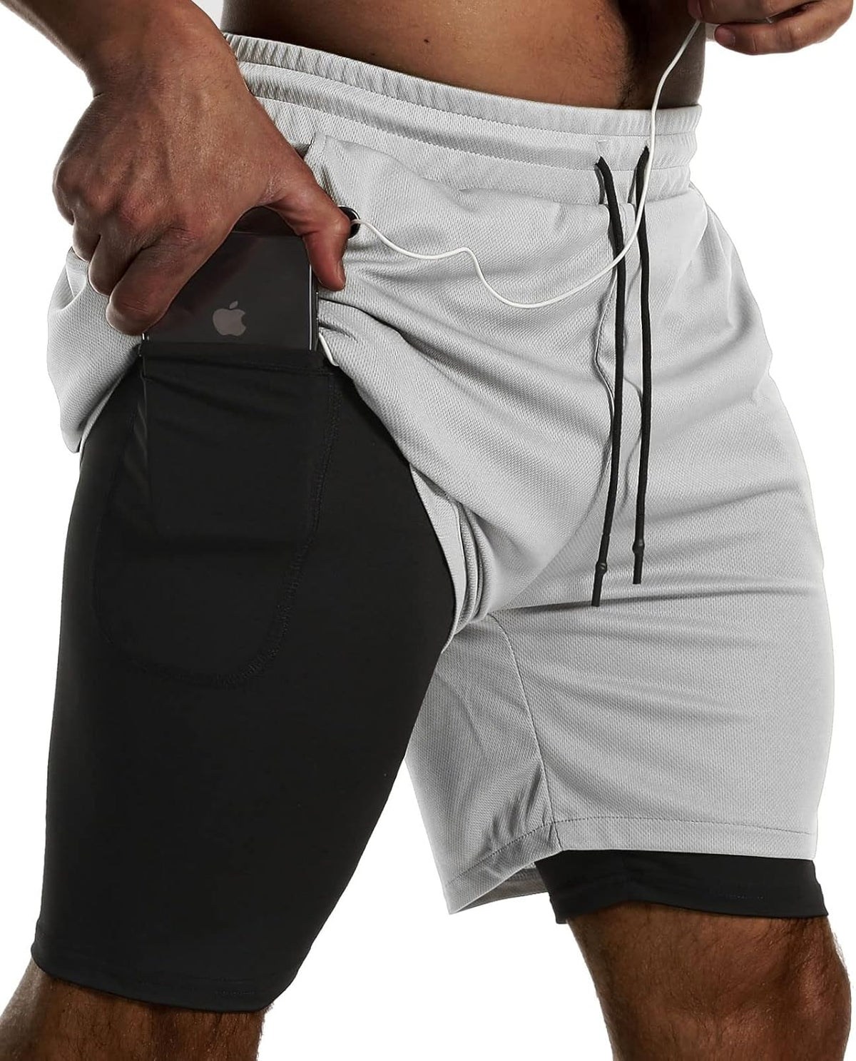 JWJ Mens 2 in 1 Running Shorts Quick Dry Gym Athletic Workout Clothes with Side Pockets