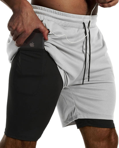 JWJ Mens 2 in 1 Running Shorts Quick Dry Gym Athletic Workout Clothes with Side Pockets