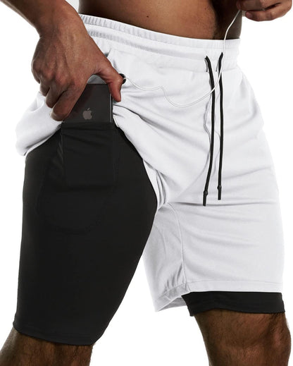 JWJ Mens 2 in 1 Running Shorts Quick Dry Gym Athletic Workout Clothes with Side Pockets
