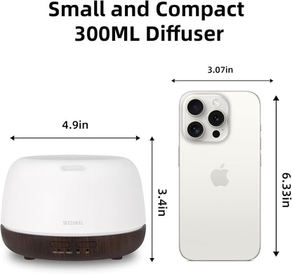 300ML Essential Oil Diffuser with 7-Color LED Lights and Remote Control, Modern Minimalist Design, High-Efficiency Ultrasonic Mist Aromatherapy Diffuser for Home