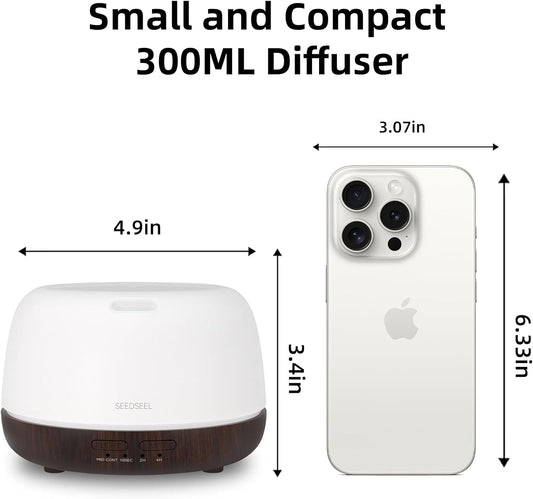 300ML Essential Oil Diffuser with 7-Color LED Lights and Remote Control, Modern Minimalist Design, High-Efficiency Ultrasonic Mist Aromatherapy Diffuser for Home