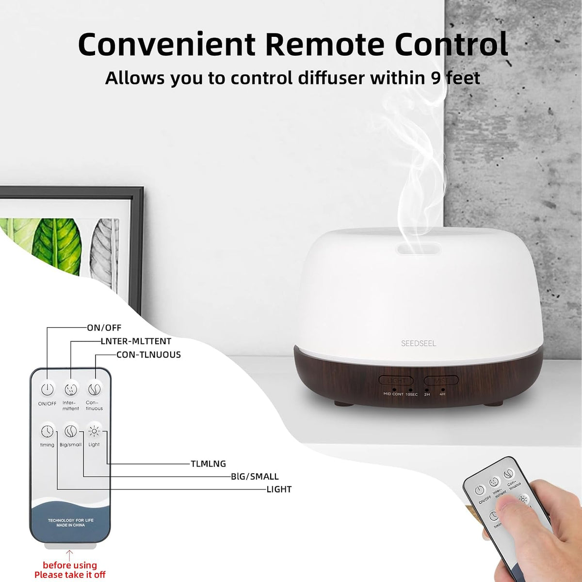 300ML Essential Oil Diffuser with 7-Color LED Lights and Remote Control, Modern Minimalist Design, High-Efficiency Ultrasonic Mist Aromatherapy Diffuser for Home