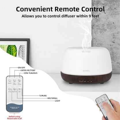 300ML Essential Oil Diffuser with 7-Color LED Lights and Remote Control, Modern Minimalist Design, High-Efficiency Ultrasonic Mist Aromatherapy Diffuser for Home