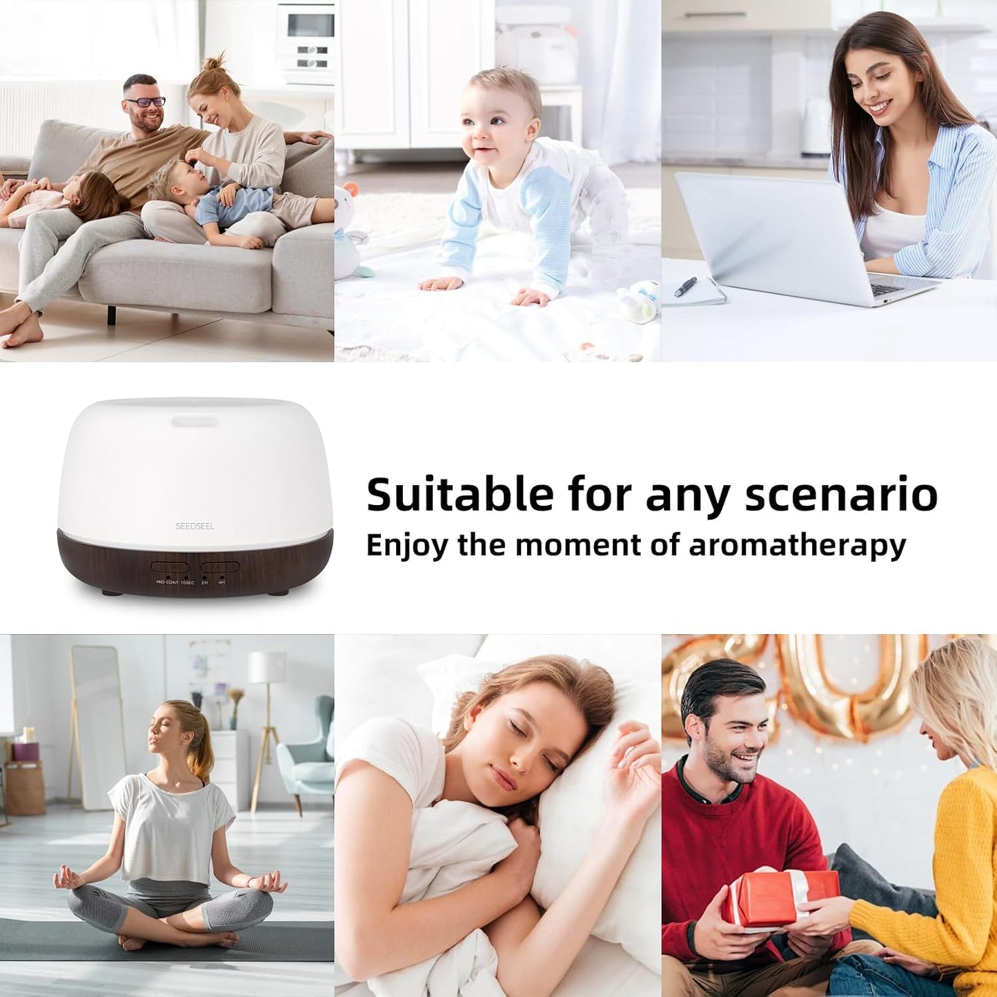 300ML Essential Oil Diffuser with 7-Color LED Lights and Remote Control, Modern Minimalist Design, High-Efficiency Ultrasonic Mist Aromatherapy Diffuser for Home