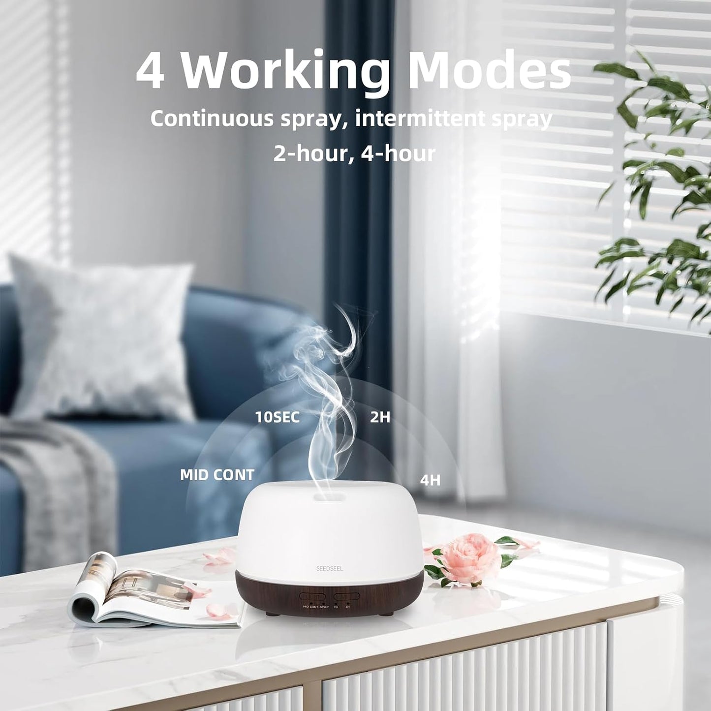 300ML Essential Oil Diffuser with 7-Color LED Lights and Remote Control, Modern Minimalist Design, High-Efficiency Ultrasonic Mist Aromatherapy Diffuser for Home