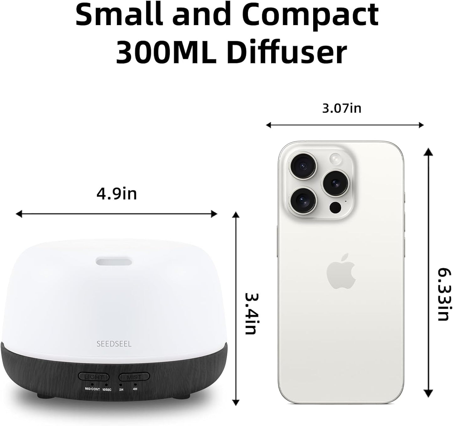 300ML Essential Oil Diffuser with 7-Color LED Lights and Remote Control, Modern Minimalist Design, High-Efficiency Ultrasonic Mist Aromatherapy Diffuser for Home