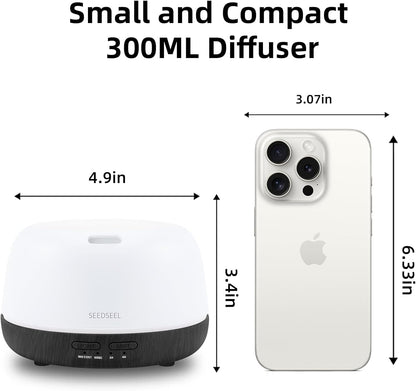 300ML Essential Oil Diffuser with 7-Color LED Lights and Remote Control, Modern Minimalist Design, High-Efficiency Ultrasonic Mist Aromatherapy Diffuser for Home