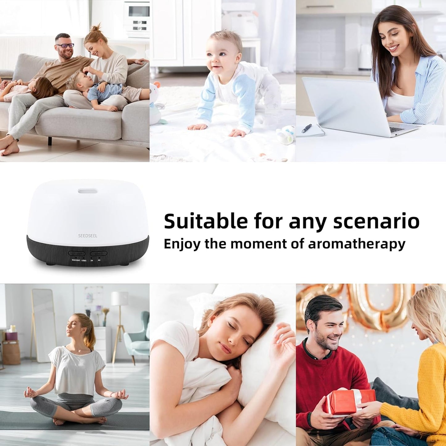 300ML Essential Oil Diffuser with 7-Color LED Lights and Remote Control, Modern Minimalist Design, High-Efficiency Ultrasonic Mist Aromatherapy Diffuser for Home